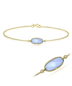 Blue Chalcedony Ellipse Shape Bracelet BRS-387-GP